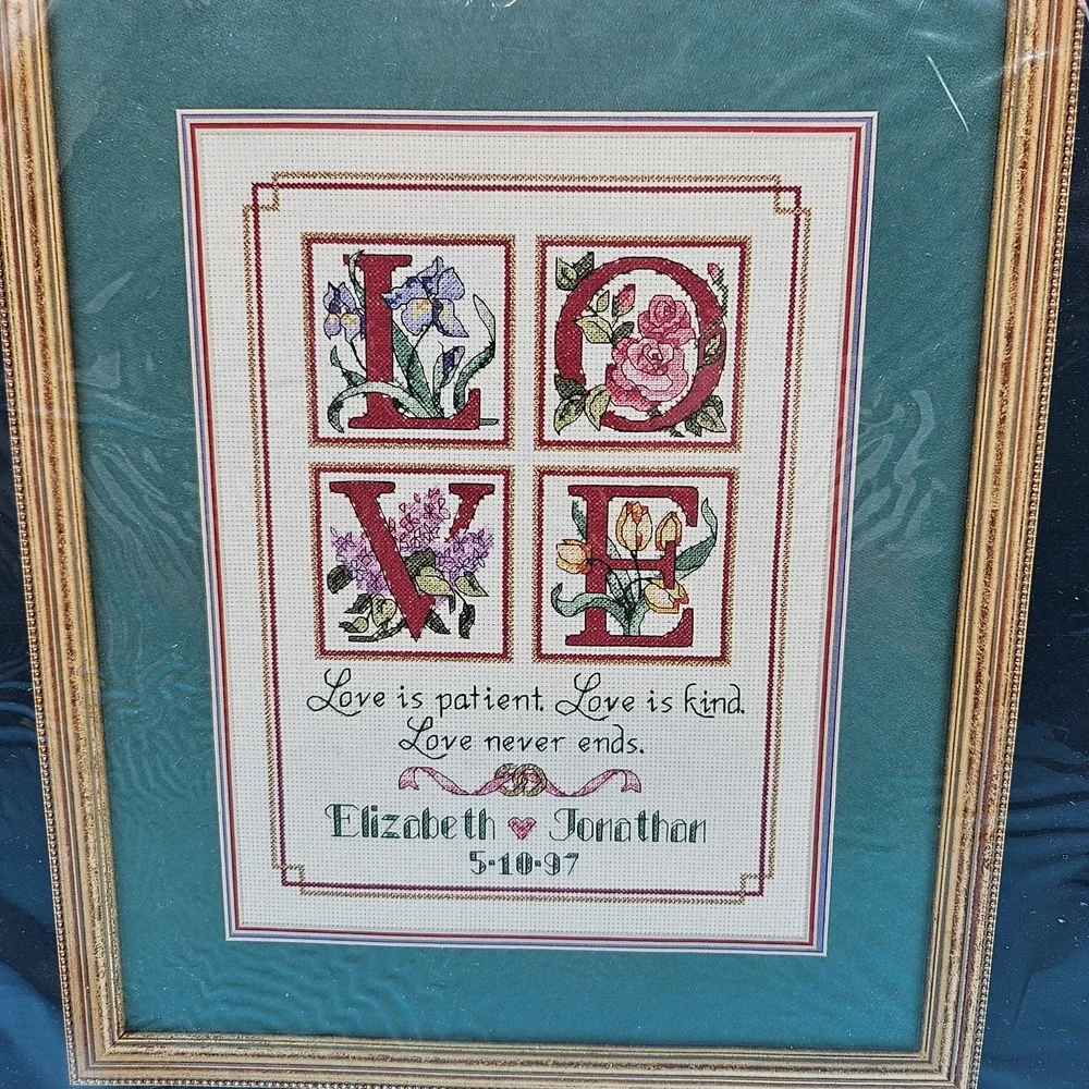 VTG Sunset RECORD OF LOVE Counted Cross Stitch Kit Abbey Press Love Marriage